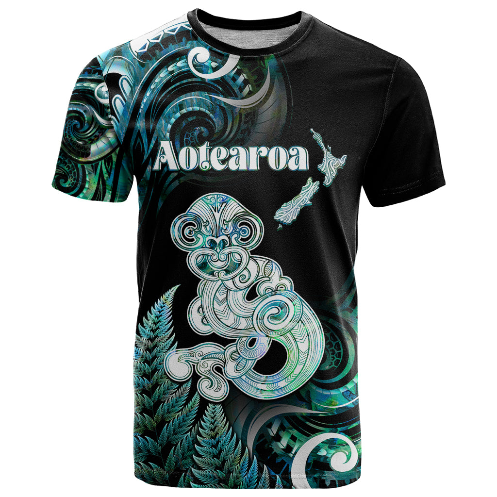 Personalised New Zealand Maori Taniwha T Shirt Silver Fern Paua Shell Version LT05 Turquoise - Polynesian Pride