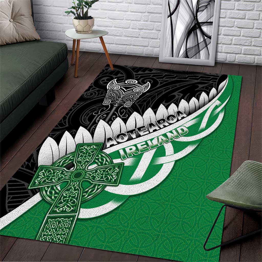 New Zealand And Ireland Rugby Area Rug Silver Fern With Celtic Cross