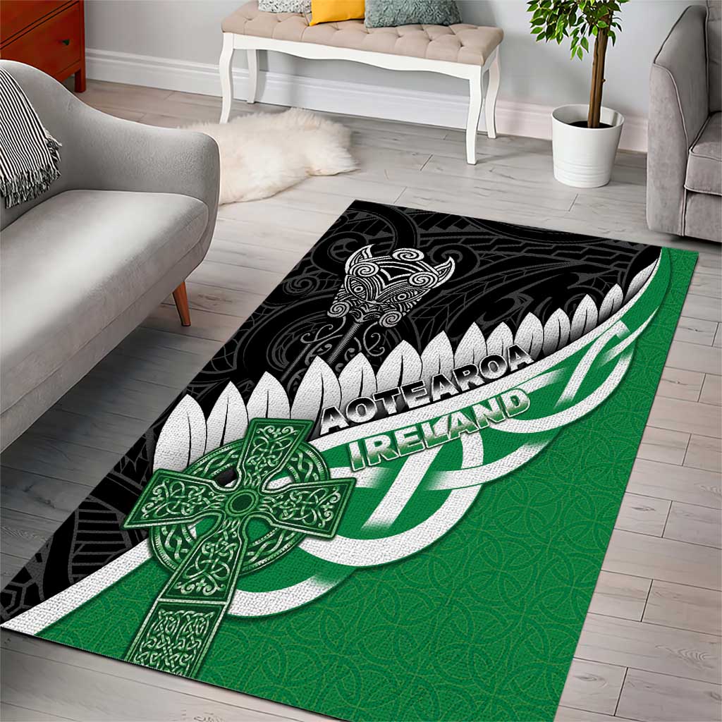 New Zealand And Ireland Rugby Area Rug Silver Fern With Celtic Cross