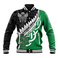 New Zealand And Ireland Rugby Custom Baseball Jacket Silver Fern With Celtic Cross