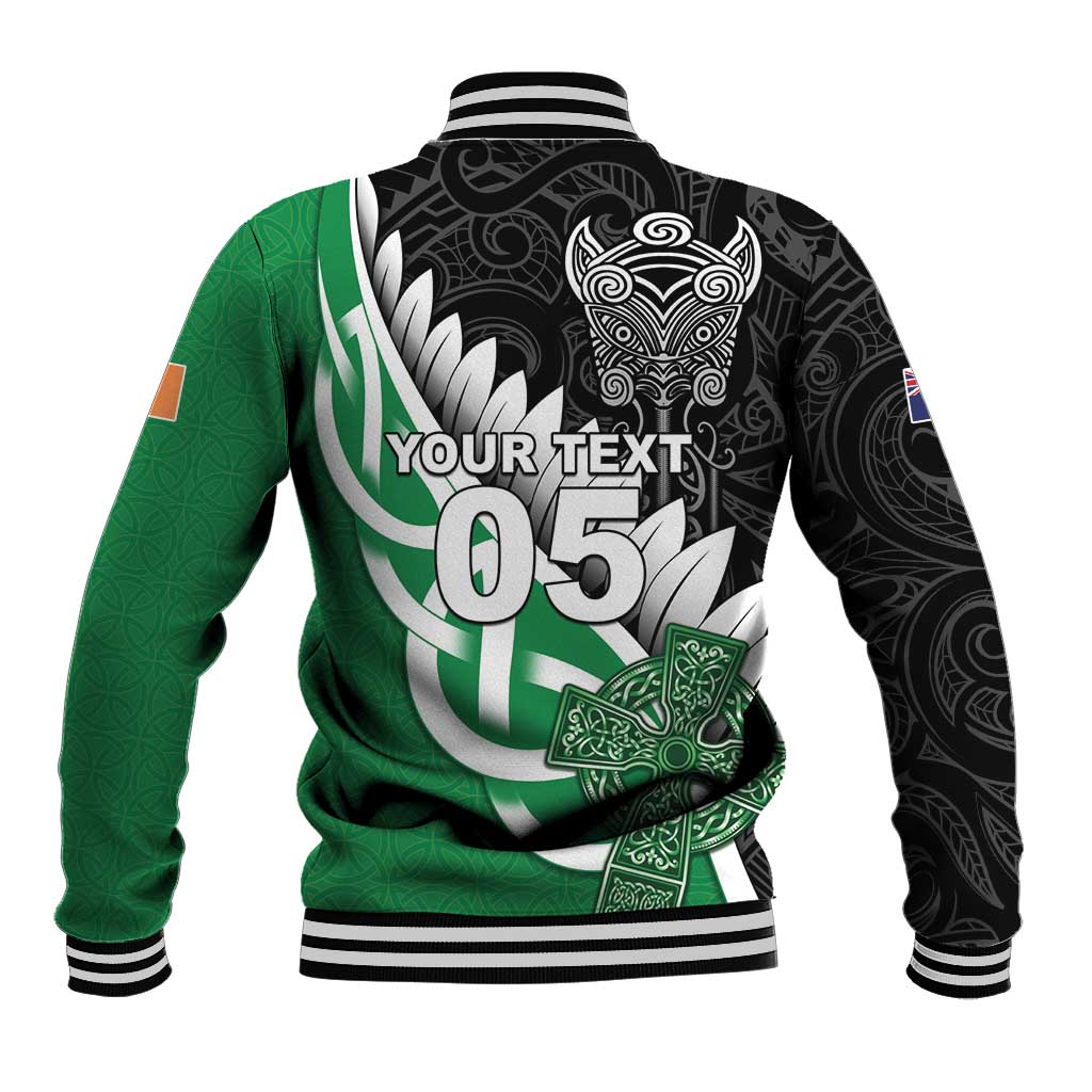 New Zealand And Ireland Rugby Custom Baseball Jacket Silver Fern With Celtic Cross