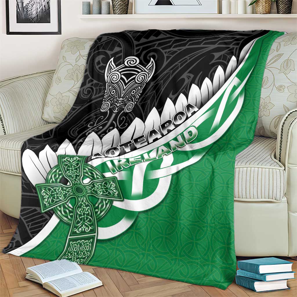 New Zealand And Ireland Rugby Blanket Silver Fern With Celtic Cross