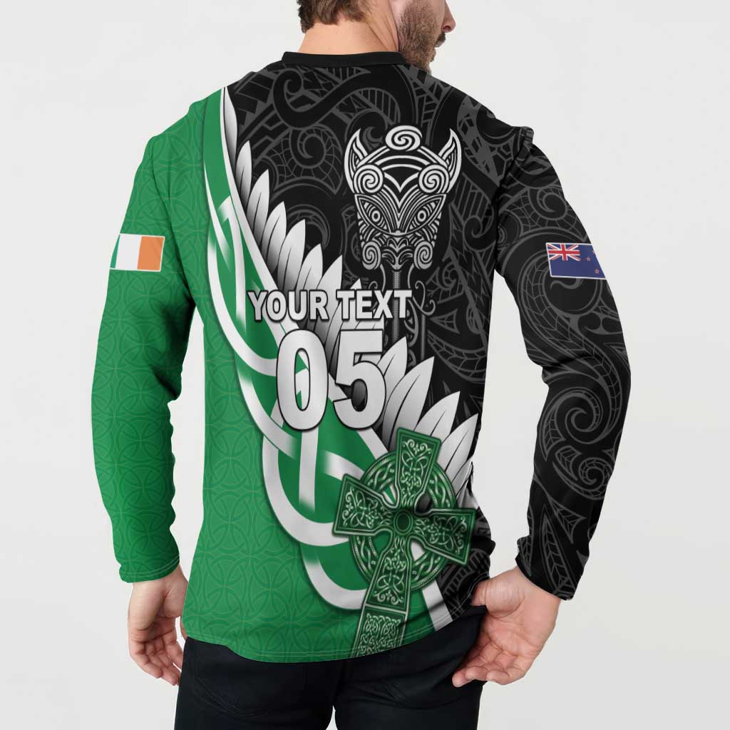 New Zealand And Ireland Rugby Custom Button Sweatshirt Silver Fern With Celtic Cross