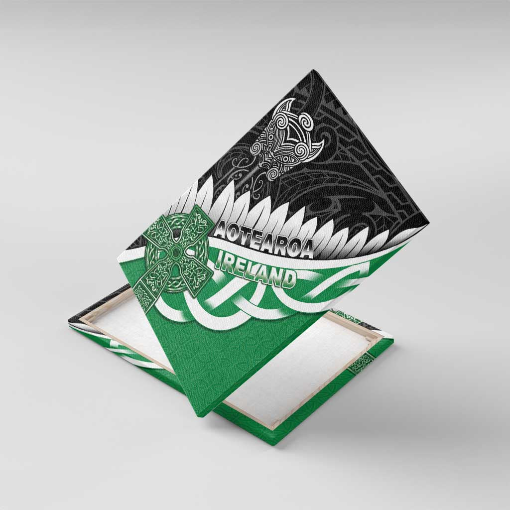 New Zealand And Ireland Rugby Canvas Wall Art Silver Fern With Celtic Cross