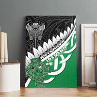 New Zealand And Ireland Rugby Canvas Wall Art Silver Fern With Celtic Cross