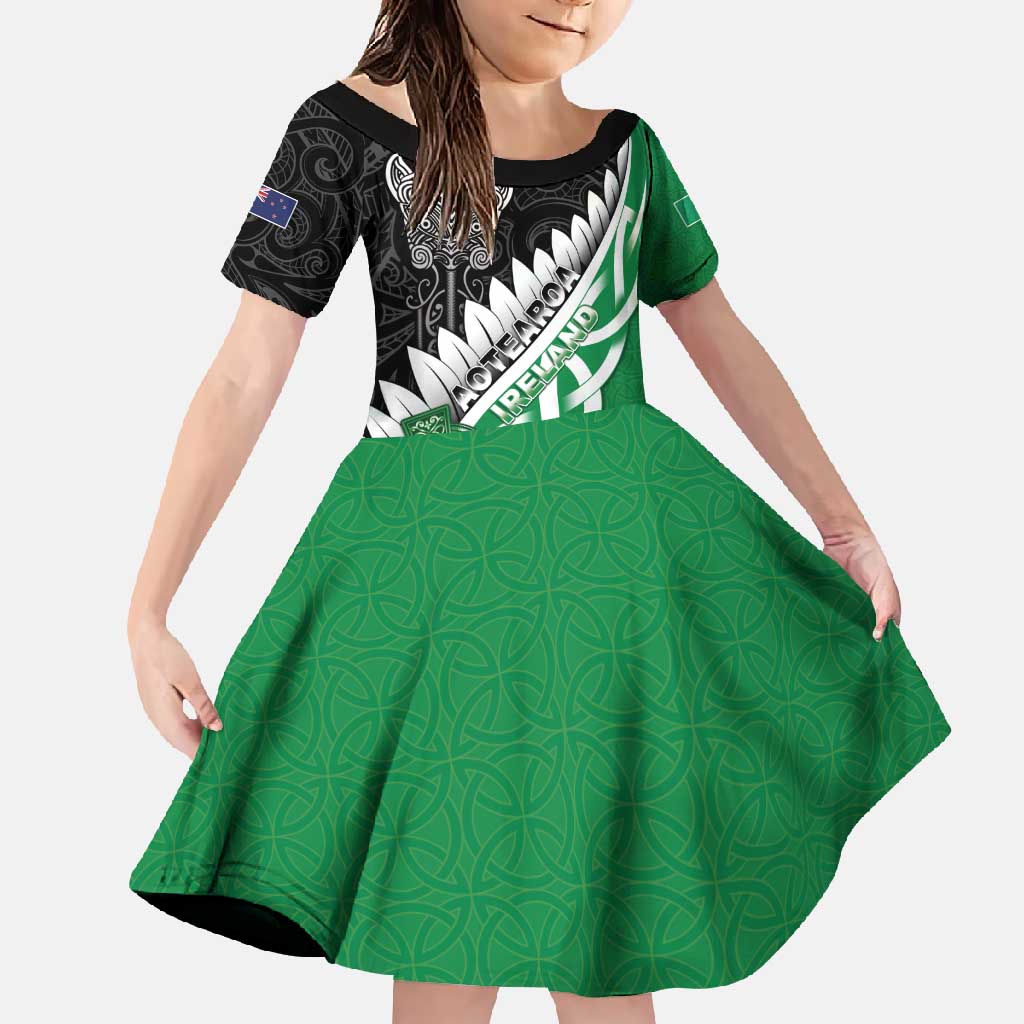 New Zealand And Ireland Rugby Custom Family Matching Long Sleeve Bodycon Dress and Hawaiian Shirt Silver Fern With Celtic Cross