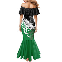 New Zealand And Ireland Rugby Custom Family Matching Mermaid Dress and Hawaiian Shirt Silver Fern With Celtic Cross
