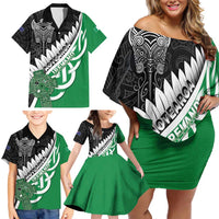 New Zealand And Ireland Rugby Custom Family Matching Off Shoulder Short Dress and Hawaiian Shirt Silver Fern With Celtic Cross