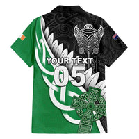 New Zealand And Ireland Rugby Custom Family Matching Puletasi and Hawaiian Shirt Silver Fern With Celtic Cross