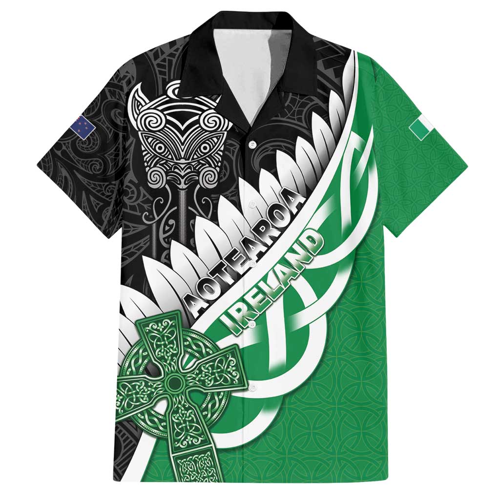 New Zealand And Ireland Rugby Custom Family Matching Summer Maxi Dress and Hawaiian Shirt Silver Fern With Celtic Cross