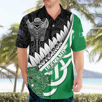 New Zealand And Ireland Rugby Custom Hawaiian Shirt Silver Fern With Celtic Cross