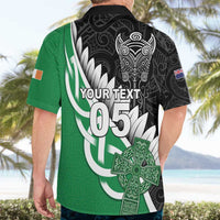 New Zealand And Ireland Rugby Custom Hawaiian Shirt Silver Fern With Celtic Cross