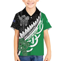 New Zealand And Ireland Rugby Custom Kid Hawaiian Shirt Silver Fern With Celtic Cross