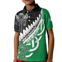 New Zealand And Ireland Rugby Custom Kid Polo Shirt Silver Fern With Celtic Cross