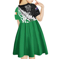 New Zealand And Ireland Rugby Custom Kid Short Sleeve Dress Silver Fern With Celtic Cross