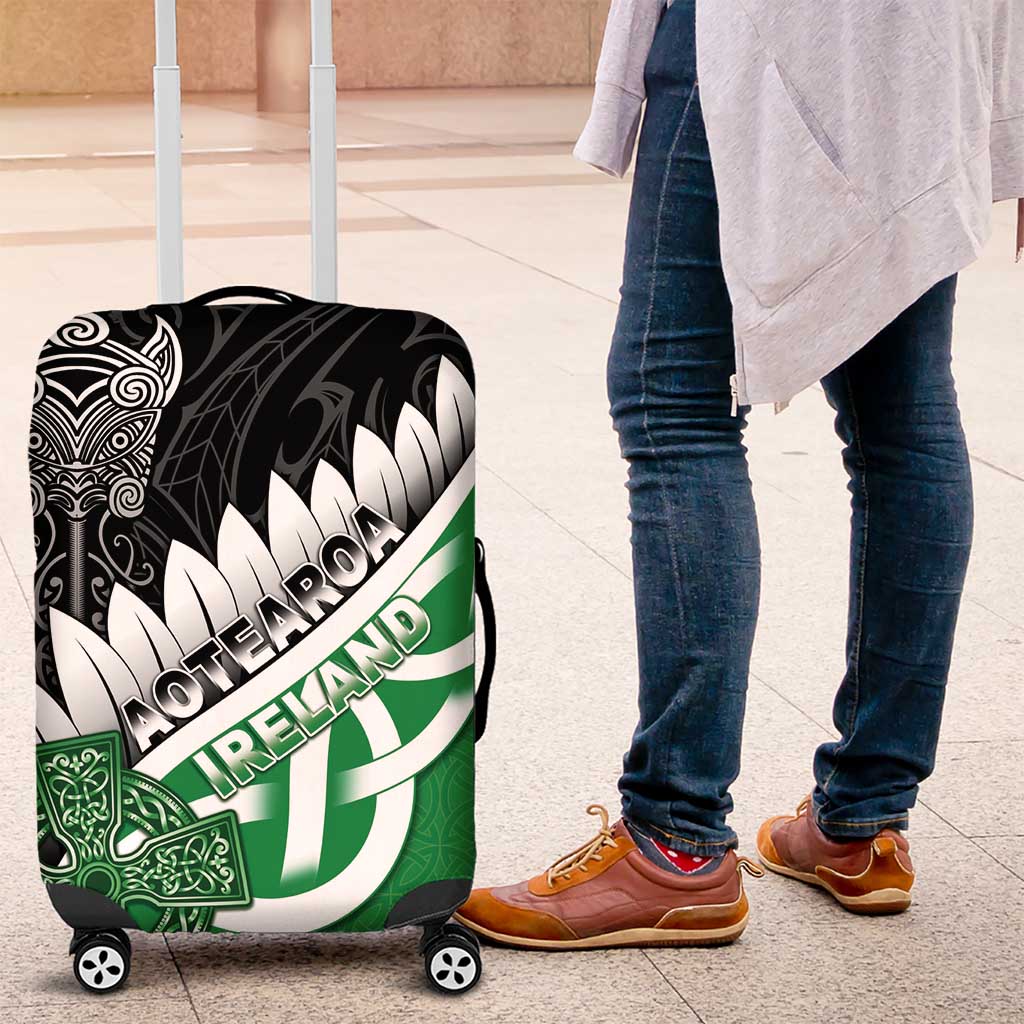 New Zealand And Ireland Rugby Luggage Cover Silver Fern With Celtic Cross