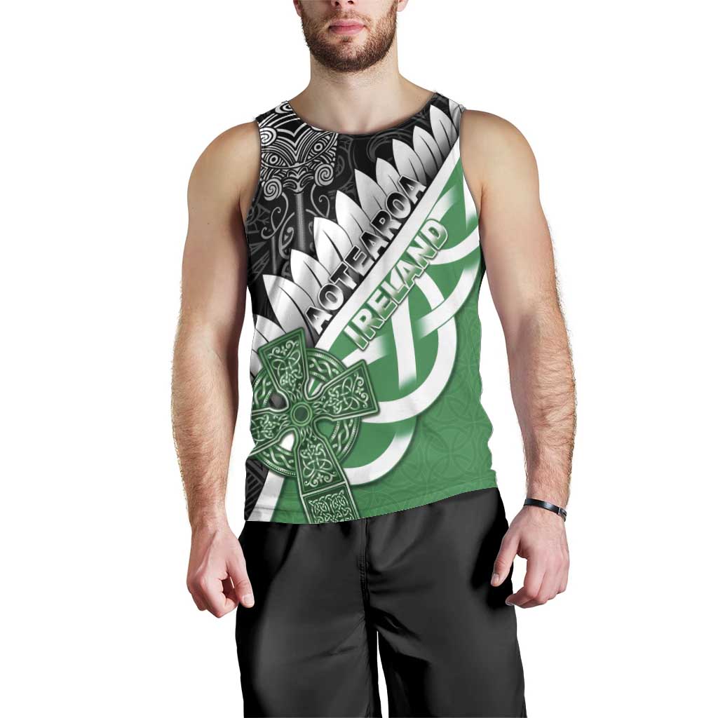 New Zealand And Ireland Rugby Custom Men Tank Top Silver Fern With Celtic Cross