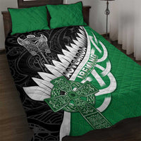 New Zealand And Ireland Rugby Quilt Bed Set Silver Fern With Celtic Cross
