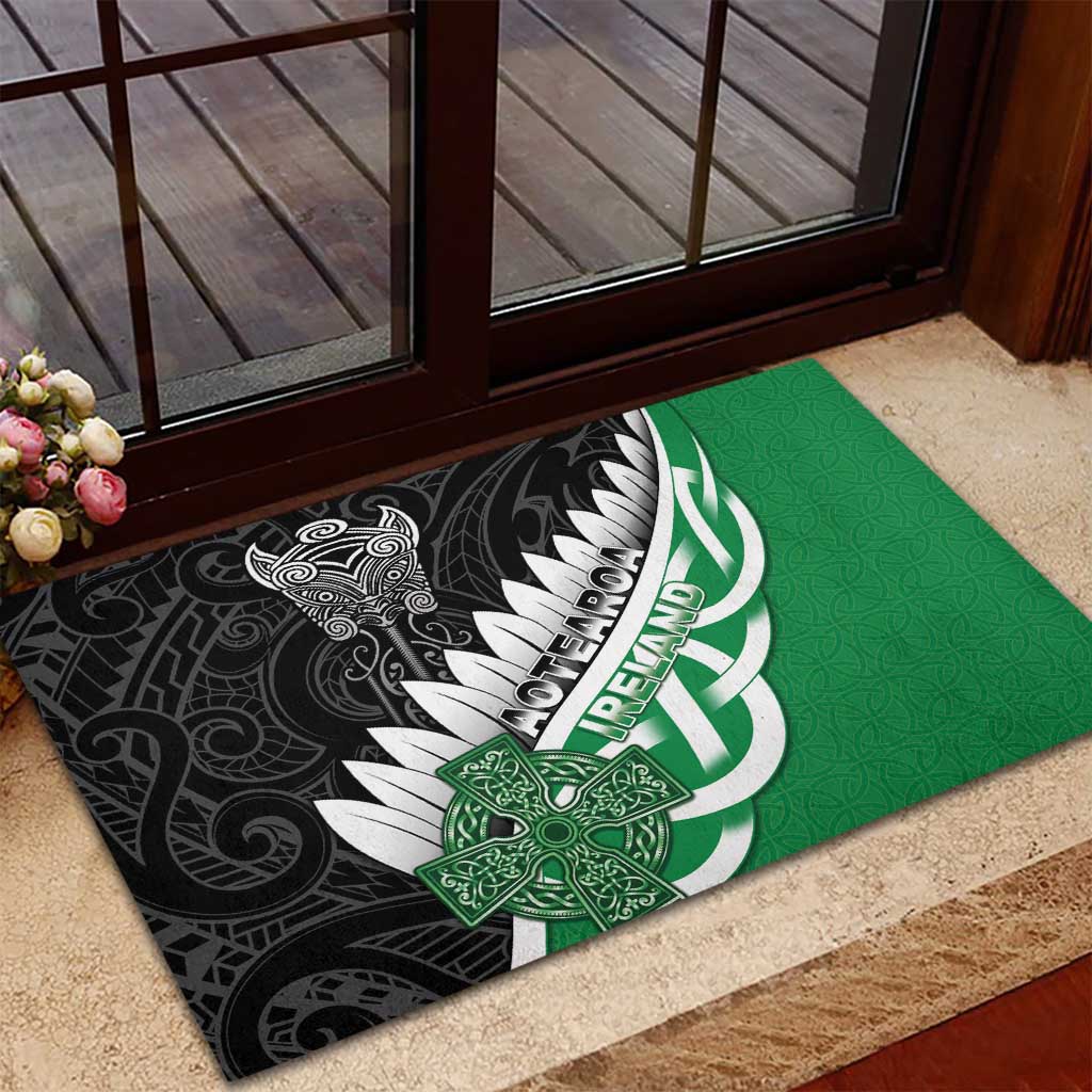 New Zealand And Ireland Rugby Rubber Doormat Silver Fern With Celtic Cross