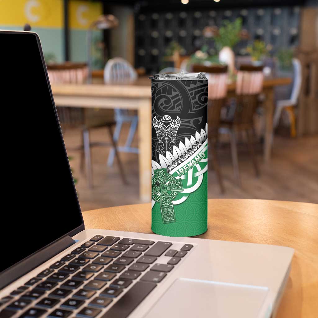 New Zealand And Ireland Rugby Custom Skinny Tumbler Silver Fern With Celtic Cross