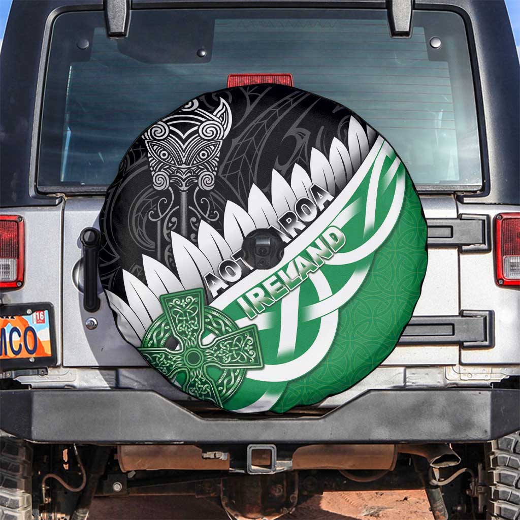 New Zealand And Ireland Rugby Spare Tire Cover Silver Fern With Celtic Cross
