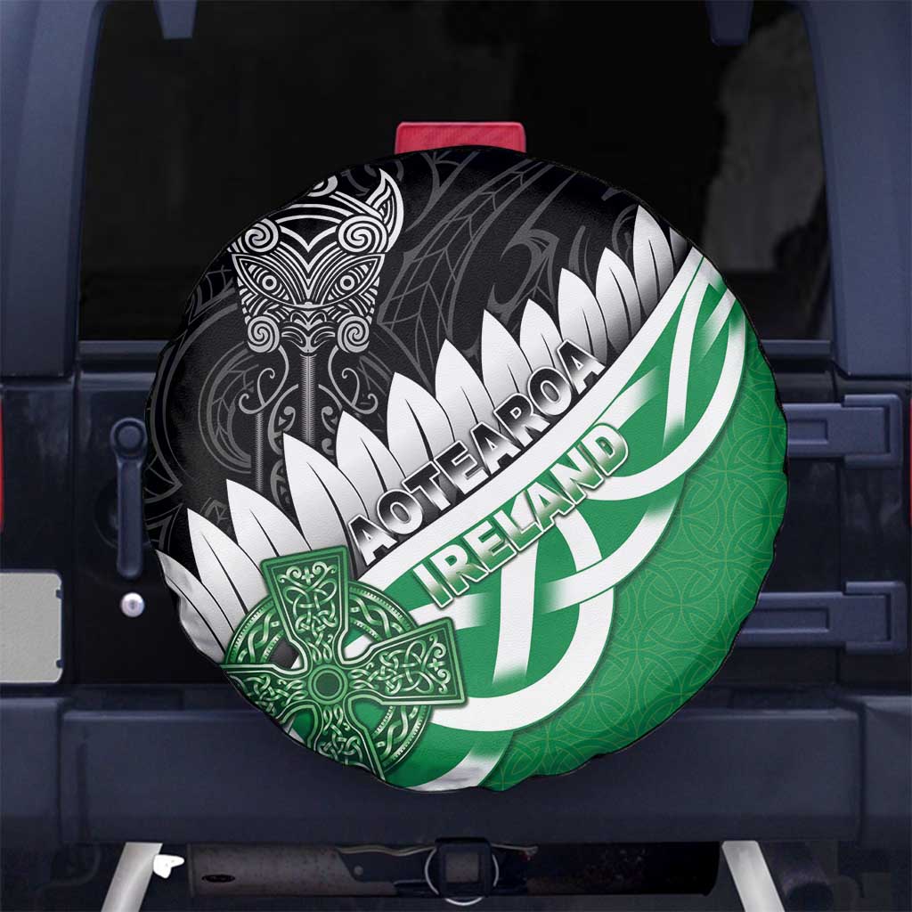 New Zealand And Ireland Rugby Spare Tire Cover Silver Fern With Celtic Cross