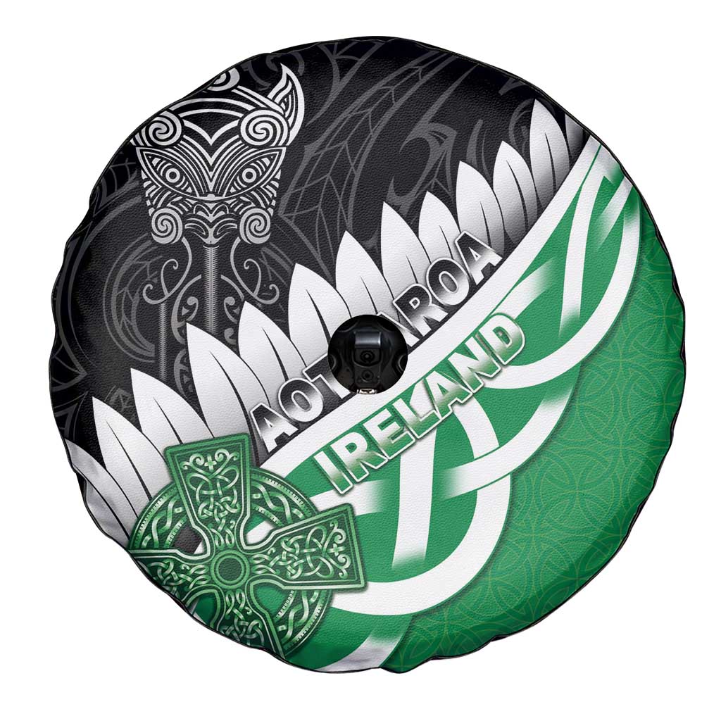 New Zealand And Ireland Rugby Spare Tire Cover Silver Fern With Celtic Cross