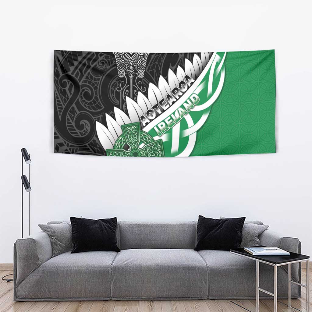 New Zealand And Ireland Rugby Tapestry Silver Fern With Celtic Cross