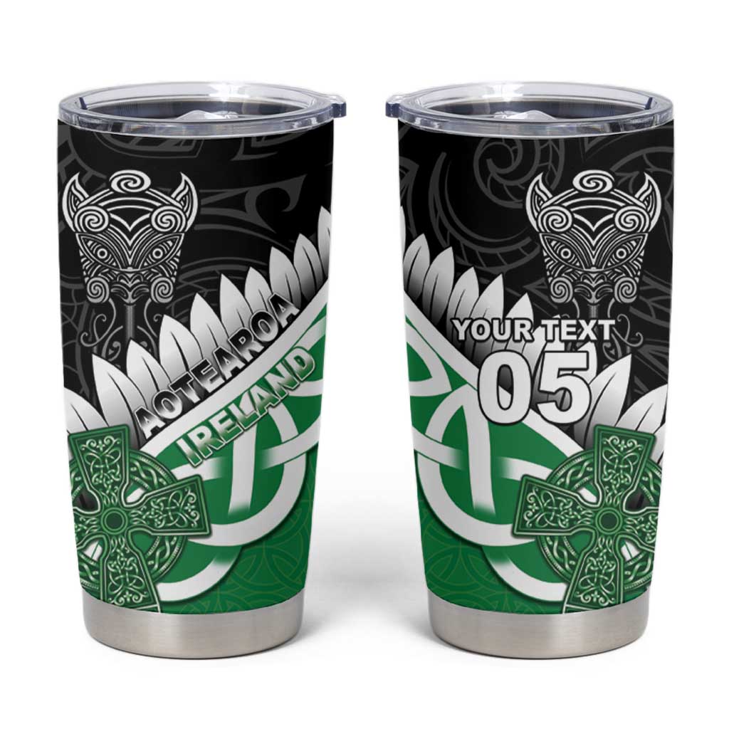 New Zealand And Ireland Rugby Custom Tumbler Cup Silver Fern With Celtic Cross
