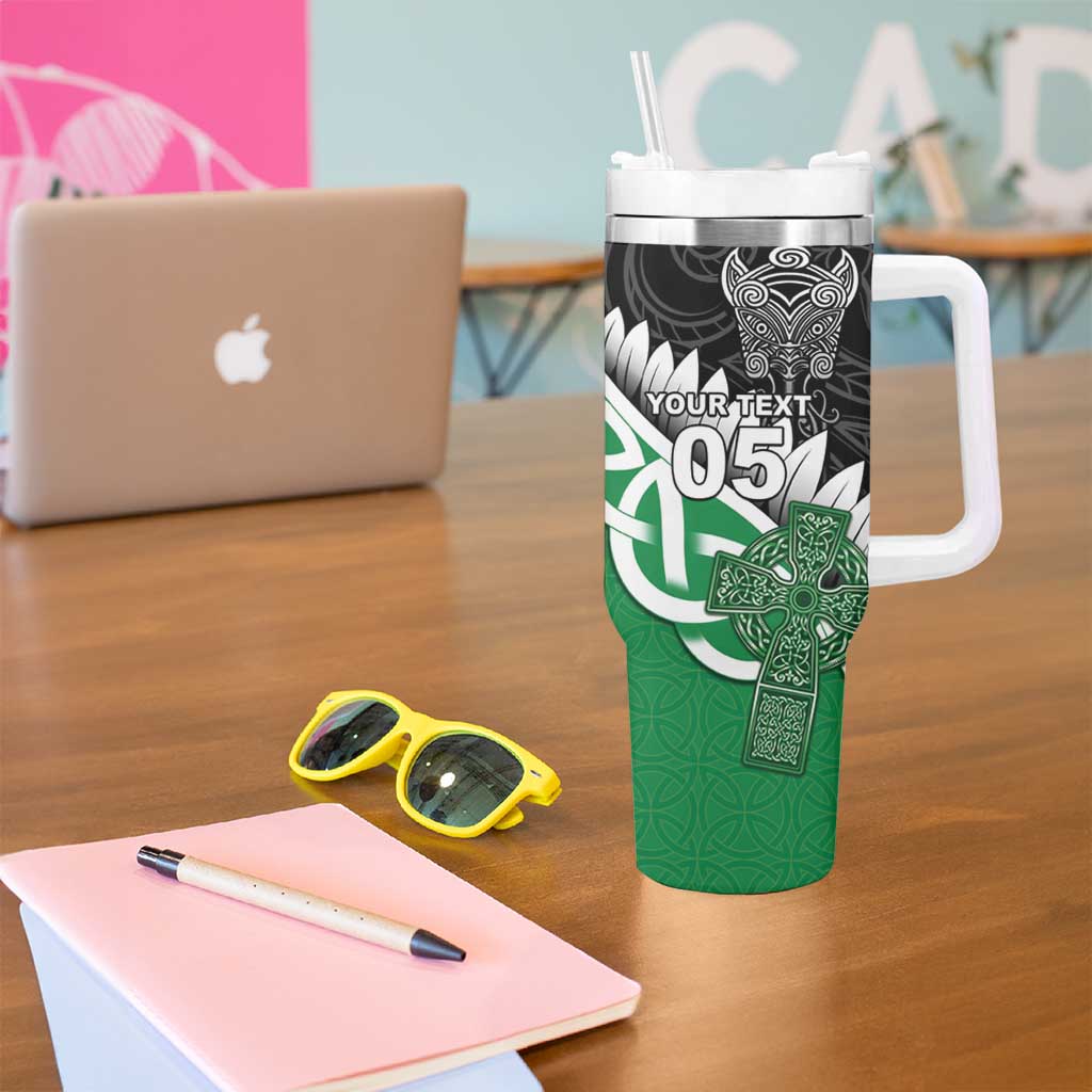 New Zealand And Ireland Rugby Custom Tumbler With Handle Silver Fern With Celtic Cross