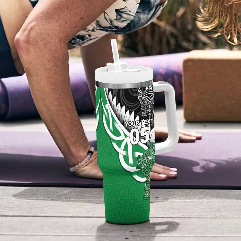 New Zealand And Ireland Rugby Custom Tumbler With Handle Silver Fern With Celtic Cross