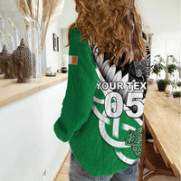 New Zealand And Ireland Rugby Custom Women Casual Shirt Silver Fern With Celtic Cross