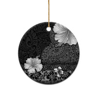 Hawaii Hibiscus With Black Polynesian Pattern Ceramic Ornament