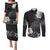Hawaii Hibiscus With Black Polynesian Pattern Couples Matching Puletasi and Long Sleeve Button Shirt