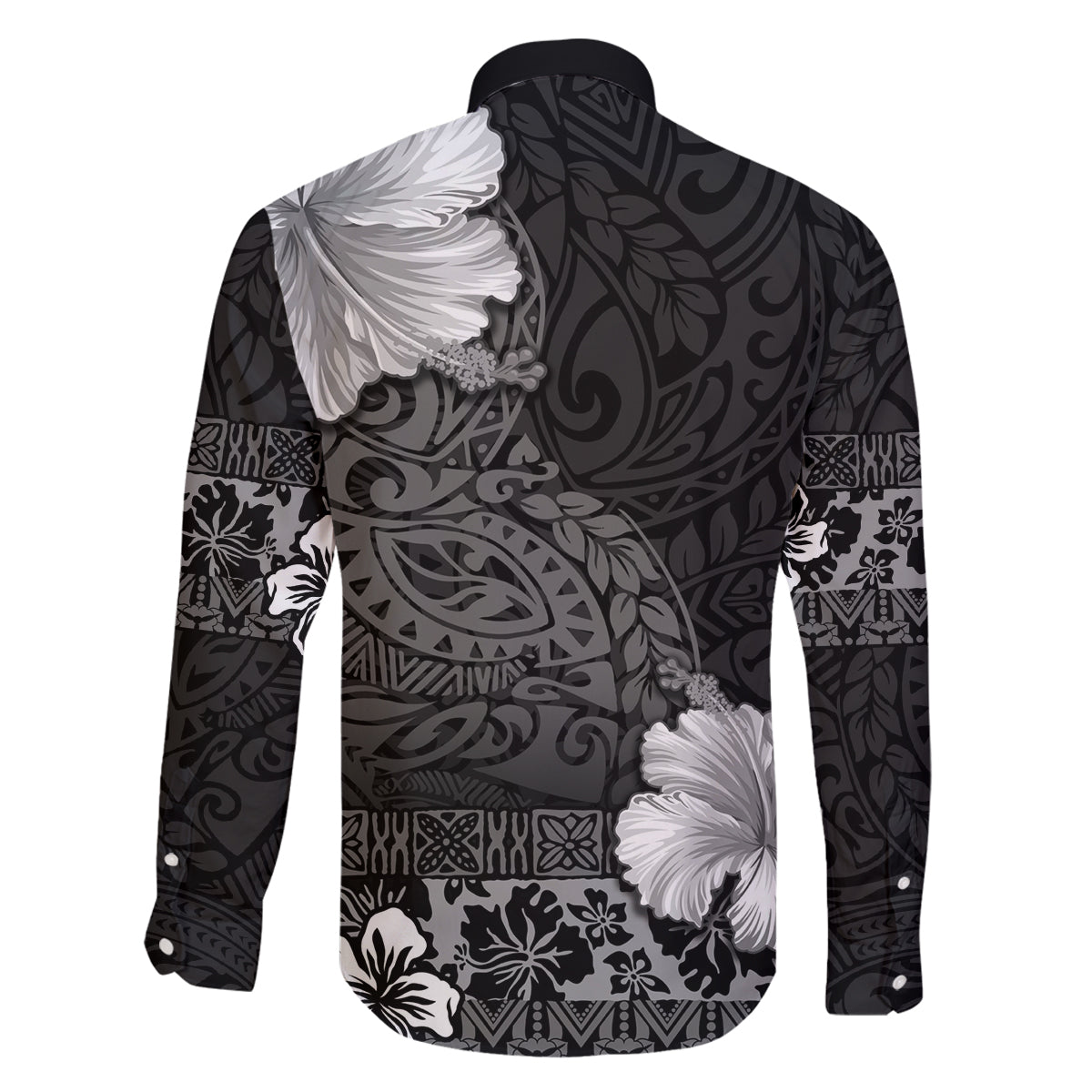 Hawaii Hibiscus With Black Polynesian Pattern Family Matching Off The Shoulder Long Sleeve Dress and Hawaiian Shirt LT05 - Polynesian Pride