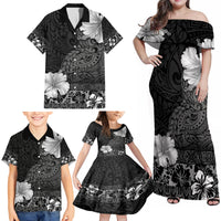 Hawaii Hibiscus With Black Polynesian Pattern Family Matching Off Shoulder Maxi Dress and Hawaiian Shirt LT05 - Polynesian Pride