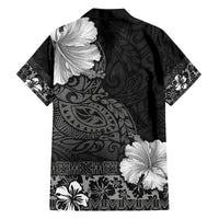 Hawaii Hibiscus With Black Polynesian Pattern Family Matching Off Shoulder Maxi Dress and Hawaiian Shirt LT05 - Polynesian Pride