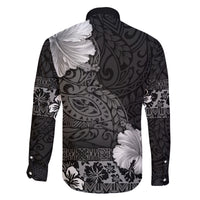 Hawaii Hibiscus With Black Polynesian Pattern Family Matching Off Shoulder Maxi Dress and Hawaiian Shirt LT05 - Polynesian Pride