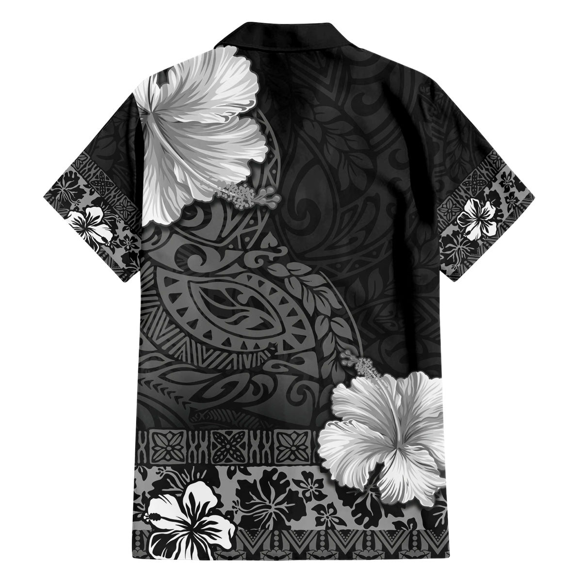 Hawaii Hibiscus With Black Polynesian Pattern Family Matching Short Sleeve Bodycon Dress and Hawaiian Shirt