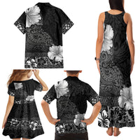 Hawaii Hibiscus With Black Polynesian Pattern Family Matching Tank Maxi Dress and Hawaiian Shirt