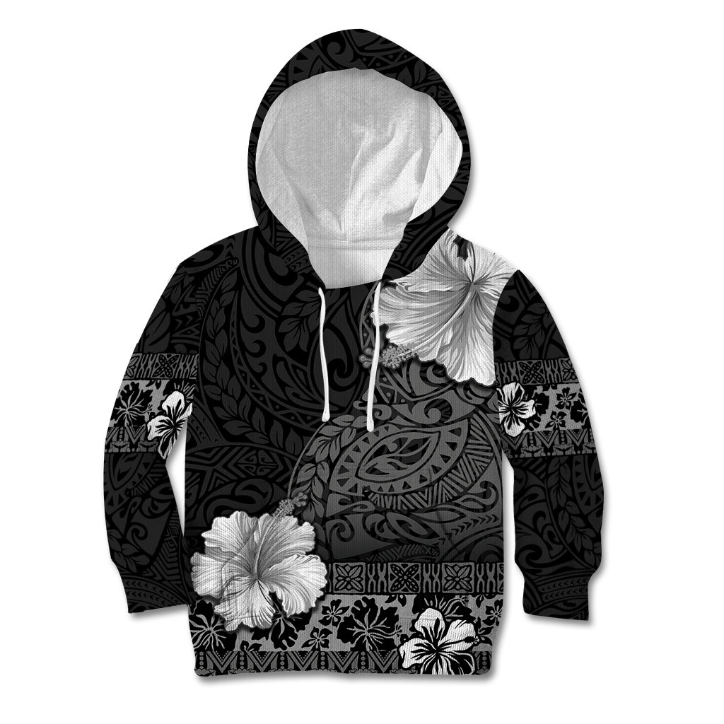 Hawaii Hibiscus With Black Polynesian Pattern Kid Hoodie LT05 Hoodie Black - Polynesian Pride