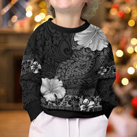 Hawaii Hibiscus With Black Polynesian Pattern Kid Ugly Christmas Sweater