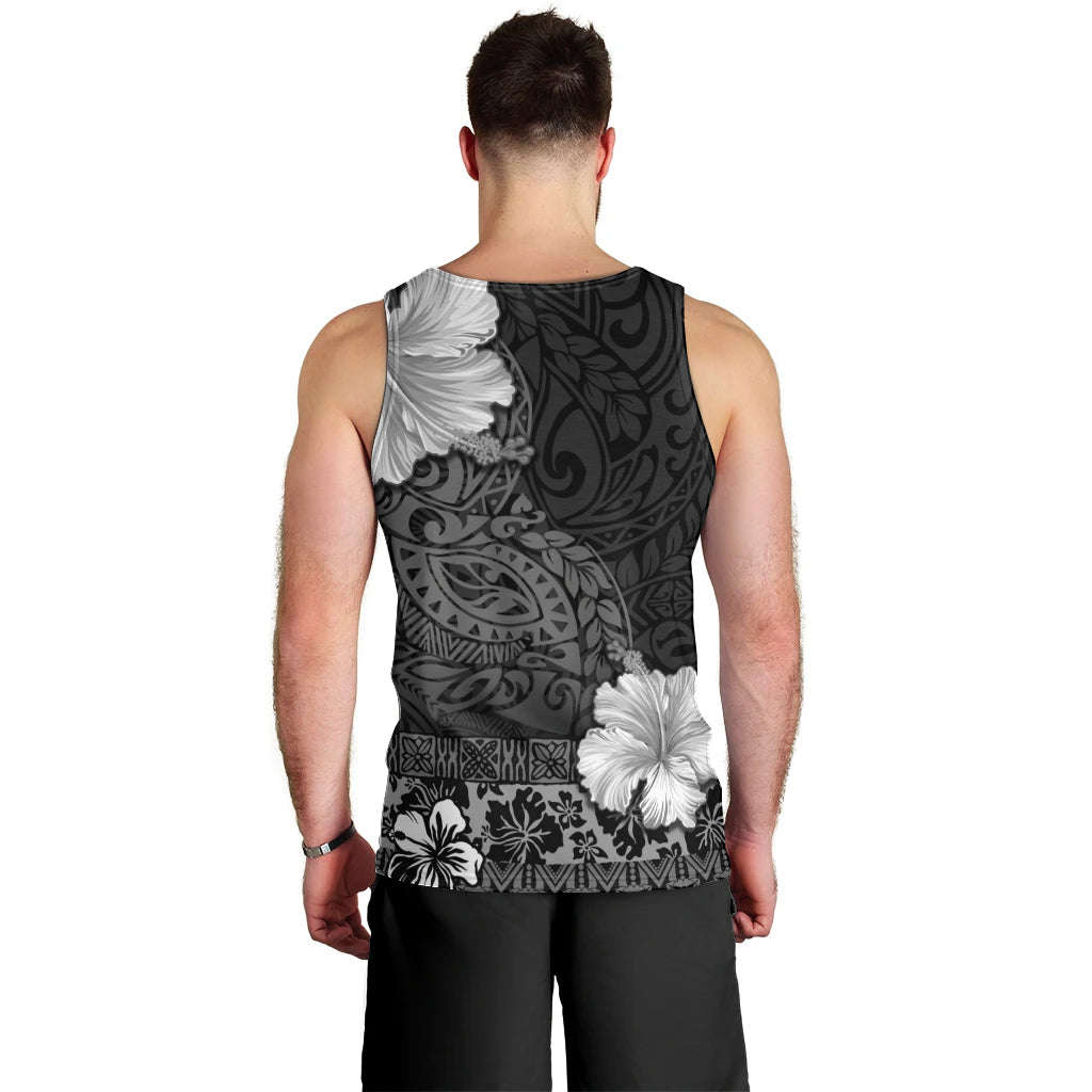 Hawaii Hibiscus With Black Polynesian Pattern Men Tank Top