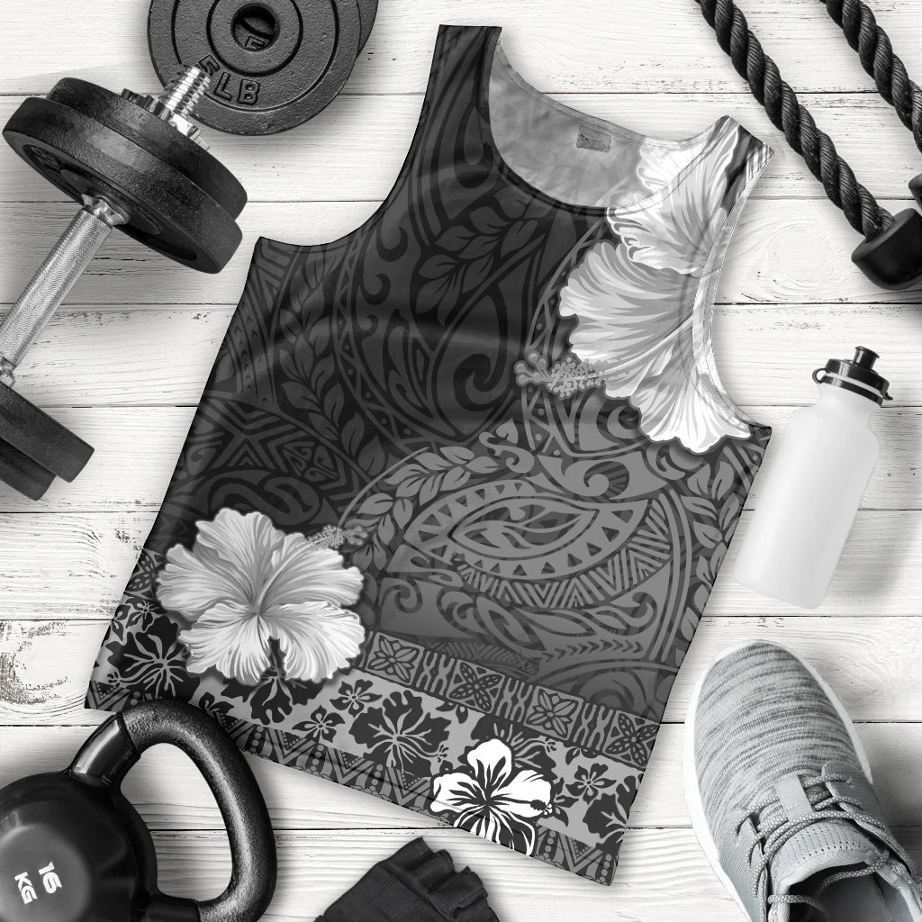 Hawaii Hibiscus With Black Polynesian Pattern Men Tank Top