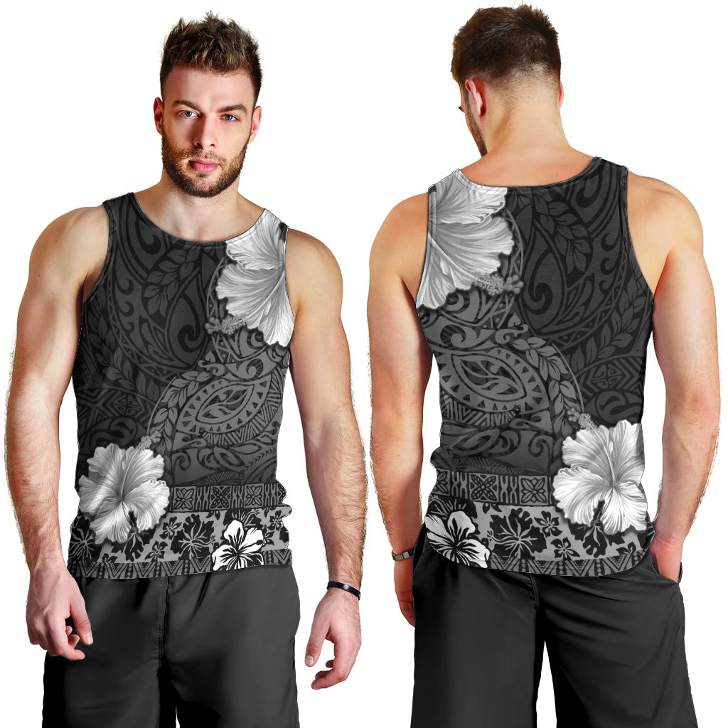 Hawaii Hibiscus With Black Polynesian Pattern Men Tank Top