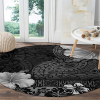 Hawaii Hibiscus With Black Polynesian Pattern Round Carpet LT05 - Polynesian Pride