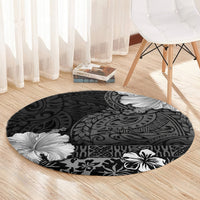 Hawaii Hibiscus With Black Polynesian Pattern Round Carpet LT05 - Polynesian Pride