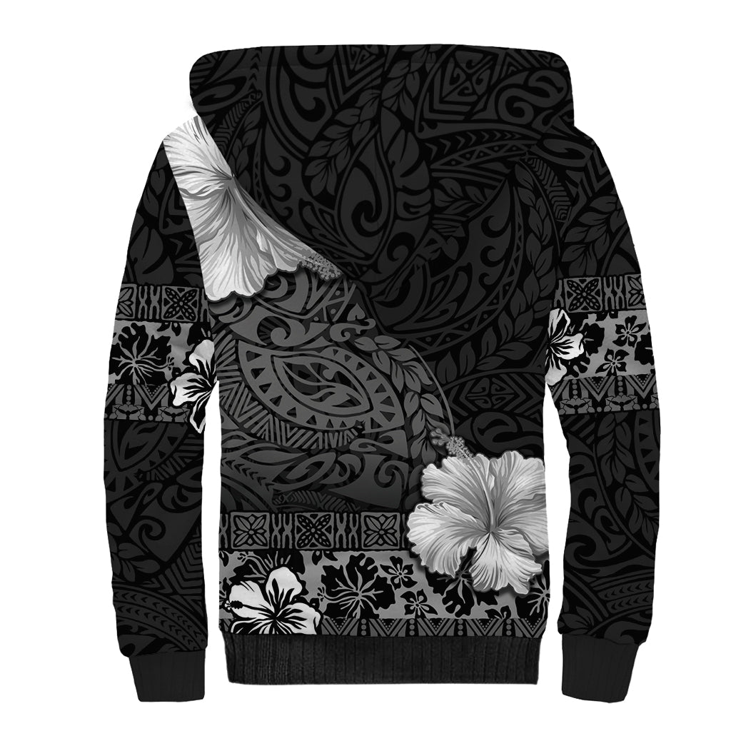 Hawaii Hibiscus With Black Polynesian Pattern Sherpa Hoodie