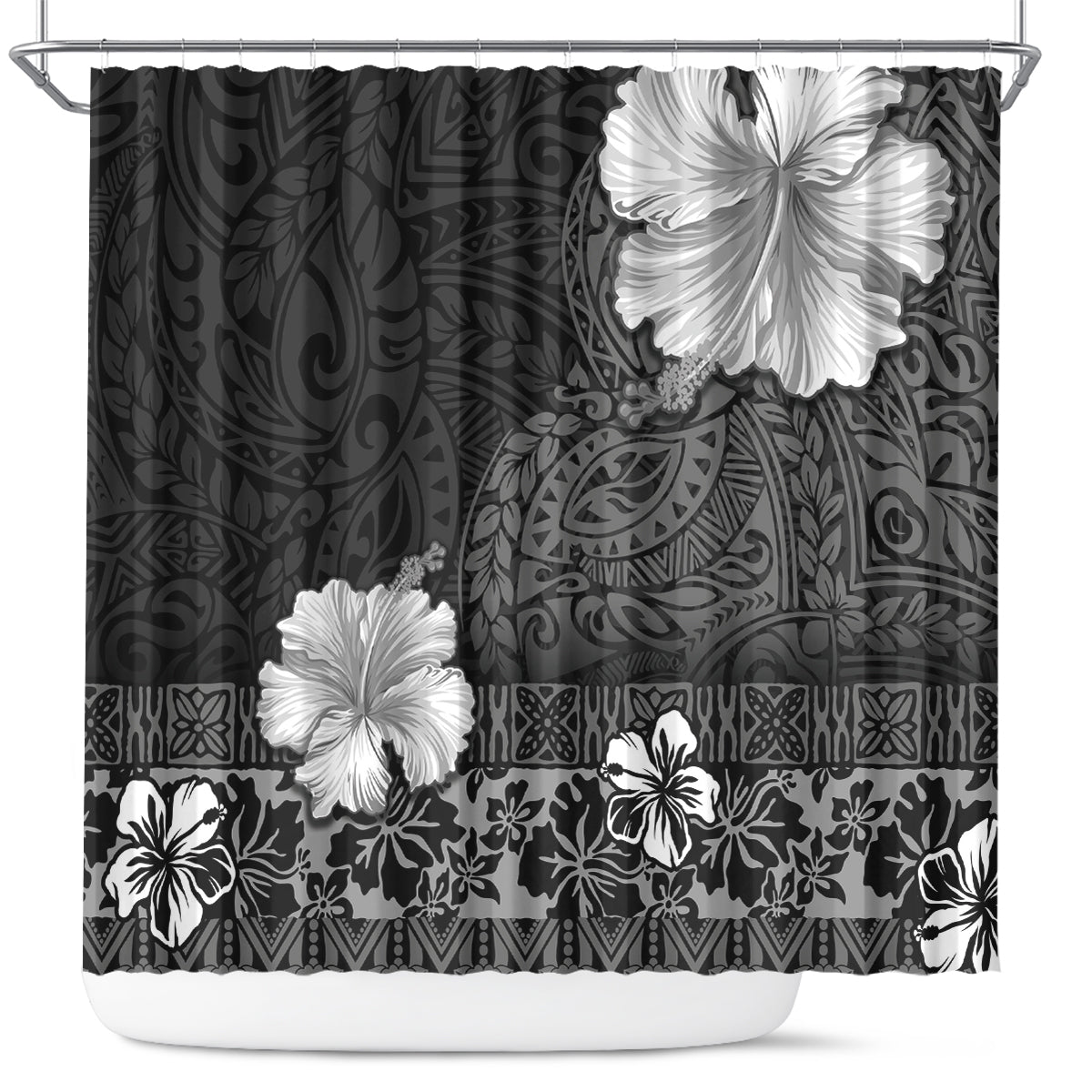 Hawaii Hibiscus With Black Polynesian Pattern Shower Curtain LT05 Black - Polynesian Pride