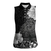 Hawaii Hibiscus With Black Polynesian Pattern Women Sleeveless Polo Shirt